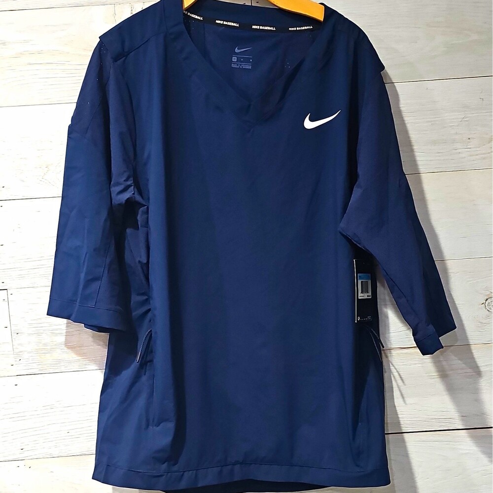 Nike Baseball Men’s Navy V-Neck Pullover 3/4 Sleeve Pockets M 897383-419